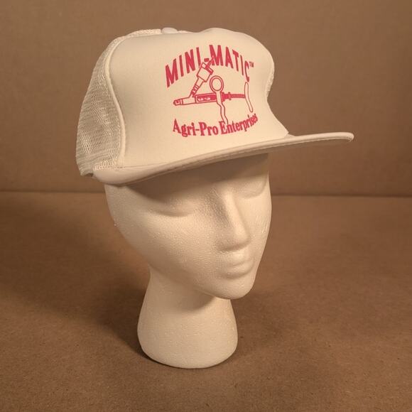 Vintage Mini-Matic Agri-Pro Livestock Farm Trucker Hat White Mesh Snapback - Picture 5 of 7